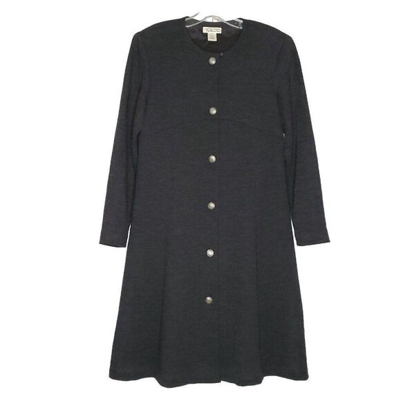 Talbots Wool Knit Midi Dress 10 Empire Waist Long Sleeve Heather Gray Modest - Picture 2 of 8